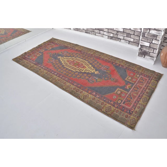 Red & Navy Blue Vintage Turkish Rug For Sale In Phoenix - Image 6 of 11