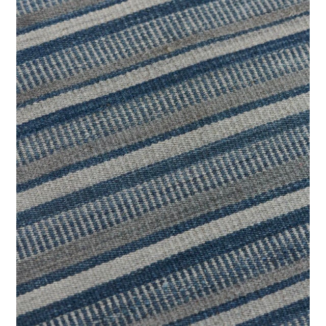 Modern Handwoven Blue Striped Flatweave Rug For Sale In Los Angeles - Image 6 of 8