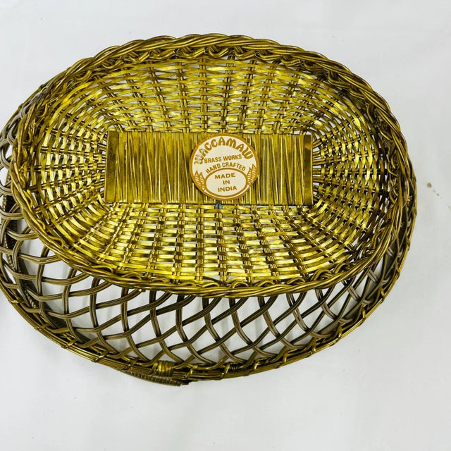 Mid 20th Century Mid Century Handcrafted Woven Brass Basket For Sale - Image 5 of 7