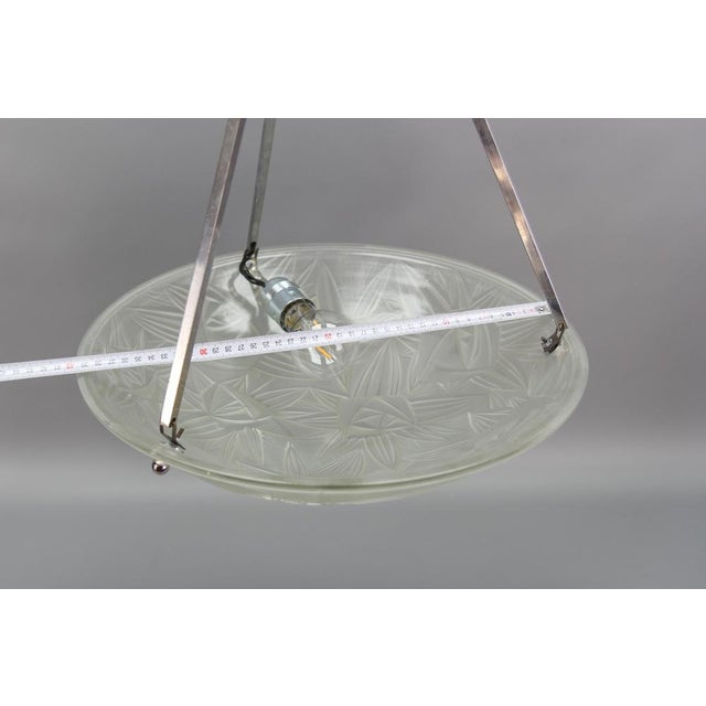 Art Deco French Chromed Brass and Frosted Glass Pendant Light by Noverdy, 1930s For Sale - Image 11 of 18
