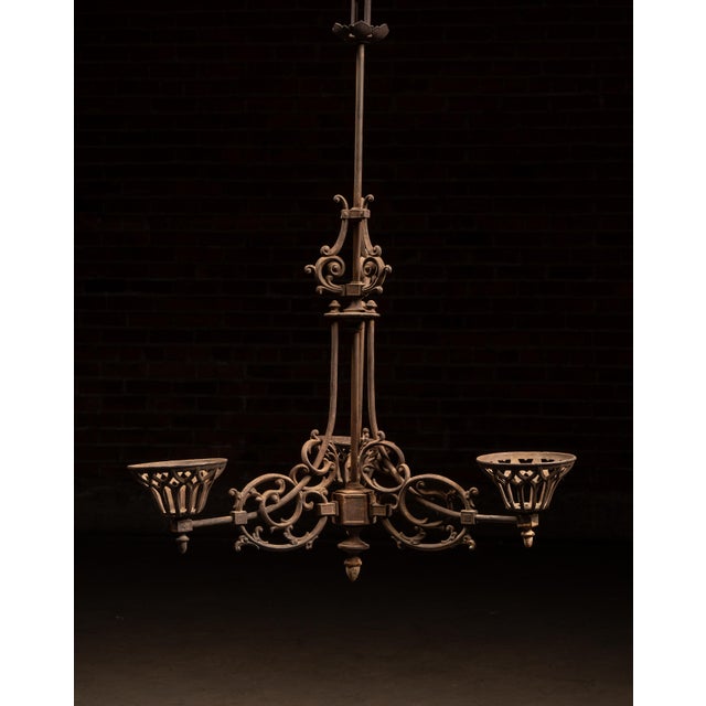 Antique Cast Iron Gothic Revival Three-Light Chandelier For Sale - Image 4 of 13