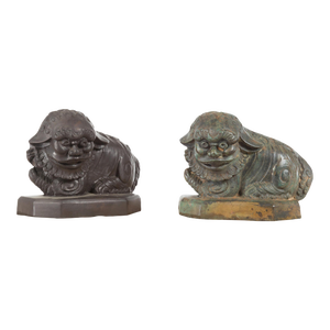 Vintage Lost Wax Cast Bronze Foo Dog Sculptures with Bronze or Verde Patina