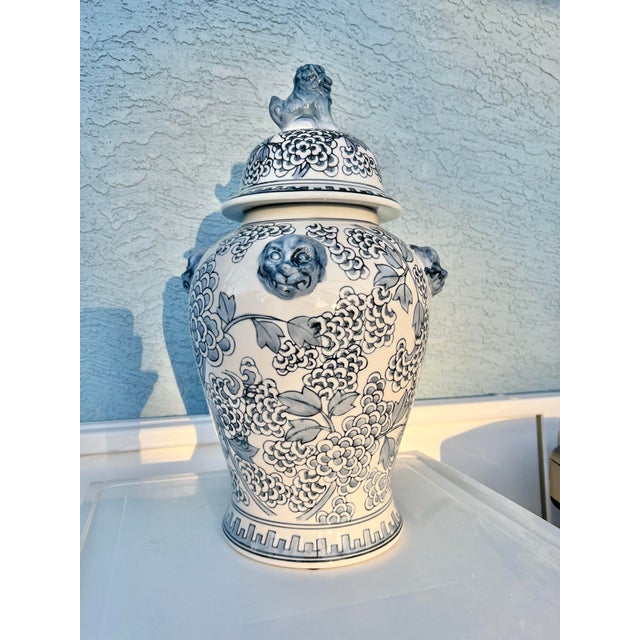 Modern Vintage Asian Temple Jar With Lions For Sale - Image 3 of 4