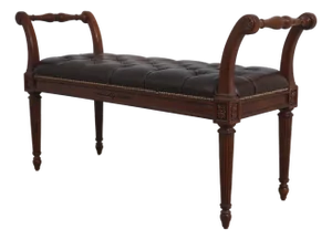 French Louis XVI Style Brown Leather Seat Bench