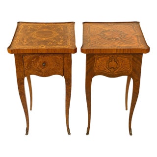 Rare French Marquetry Writing Tables With Leather Pull Out Slides - A Pair For Sale
