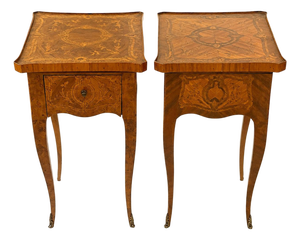 Rare French Marquetry Writing Tables With Leather Pull Out Slides - A Pair
