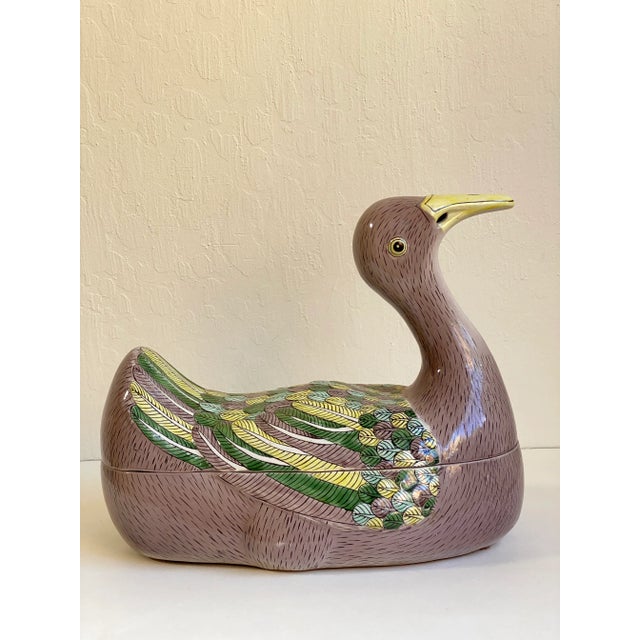 Mid 20th Century 19th Century Chinese Export Style Hand Painted Porcelain Bird Covered Dish For Sale - Image 5 of 13