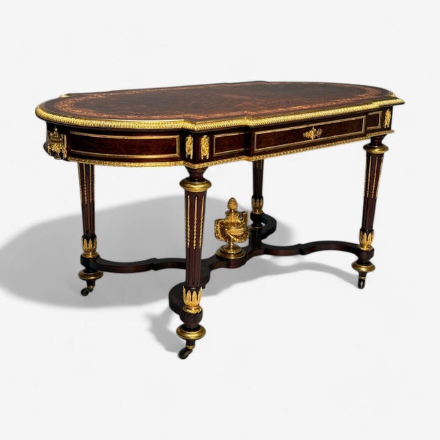French Napoleon Lll, Desk, Center Table, Bronze, Inlaid Tortoise, France, 19th Century For Sale - Image 3 of 12