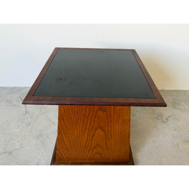 Mid-Century Modern Vintage Geometric Wood Side Table / Plant Stand With Black Granite Stone Top For Sale - Image 3 of 12