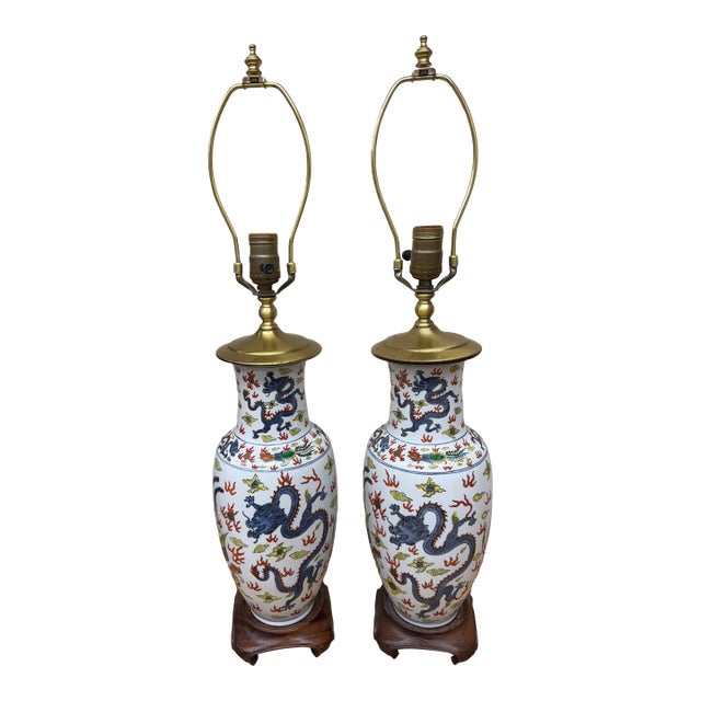 Vintage 1970s Colorful Dragon Lamps, a Pair For Sale