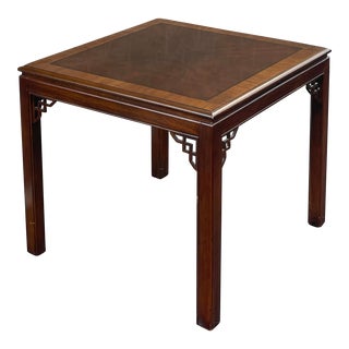 Vintage Chippendale by Drexel Traditional Banded Mahogany Square Side Table For Sale