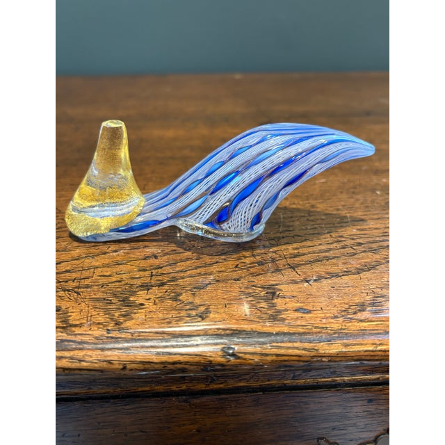 Mid-20th Century Italian Murano Glass Slipper With Blue and White Zanfirico Ribbon Filigree For Sale - Image 9 of 11