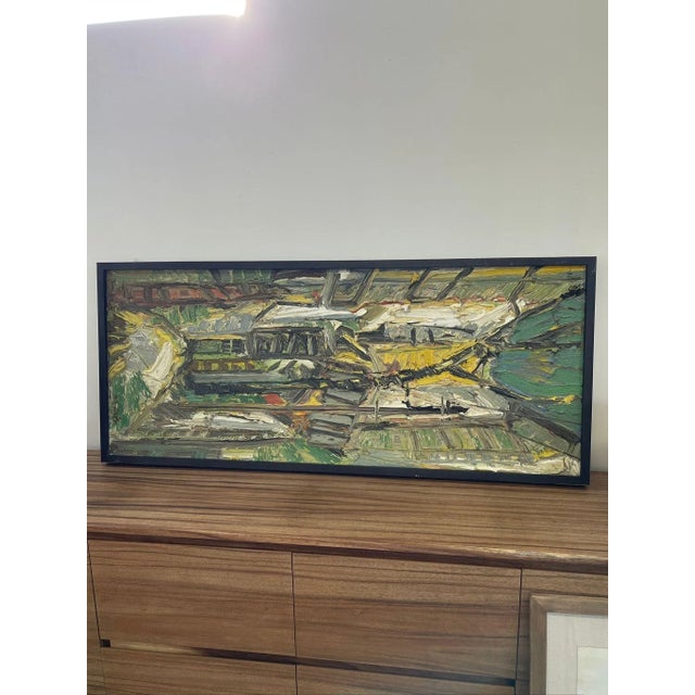 Framed Artwork within a Black Frame. Signed M. Bile as Pictured. Textured Paint Creates a 3D Effect. Green and Yellow...