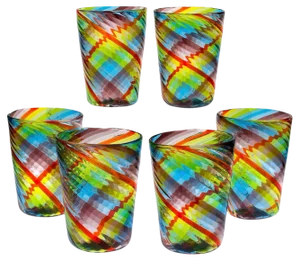 Murano Glasses in Tartan by Silvio Piattelli, Set of 6