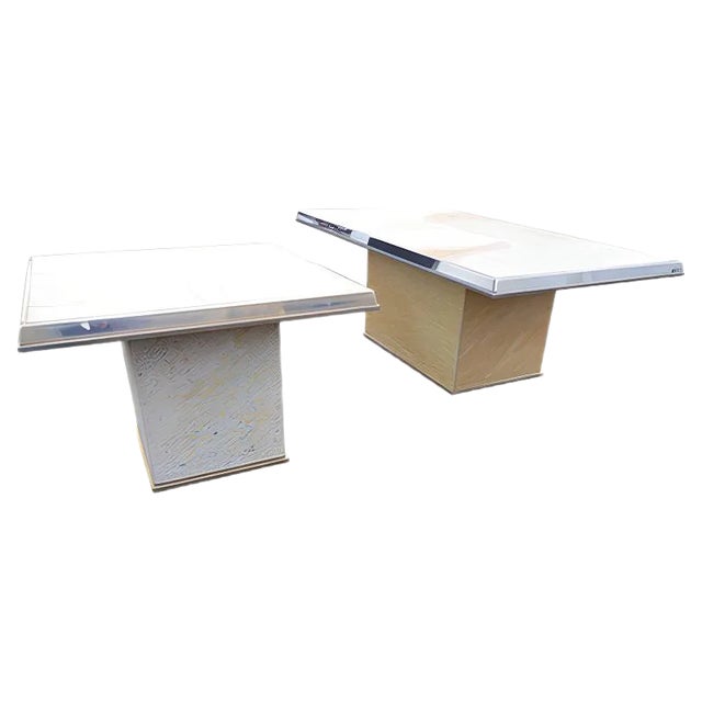 Inlaid Marble and Brass Coffee Tables by Paul Kingma for Fedam, 1970s, Set of 2 For Sale