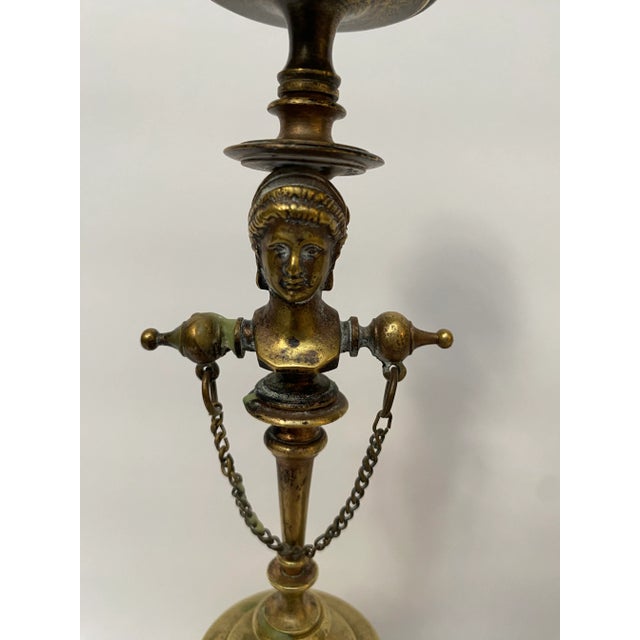 Metal Antique Renaissance Revival Brass Candlesticks - A Pair For Sale - Image 7 of 10