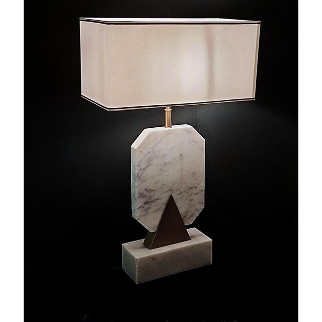 Italian Carrara Statuario White Marble and Brass Table Lamp For Sale - Image 17 of 18