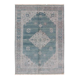 Modern Oushak Design in Silver and Sea-Foam Green Color For Sale