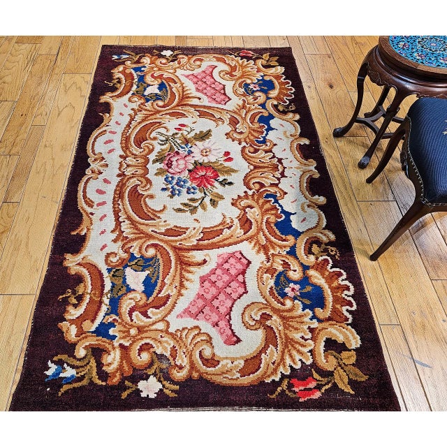Vintage French Savonnerie Rug, Hand-Knotted Wool, Floral Pattern, Chocolate Brown & Ivory, 4’ X 7' For Sale - Image 10 of 13