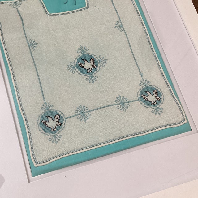 American Embroidered Bib Vintage 1930s Framed in White - Nursery Art For Sale - Image 3 of 6
