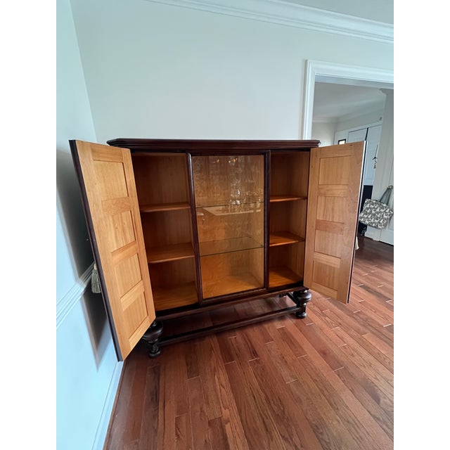 Mid 20th Century Vintage C1950’s Belgian Burlwood and Birdeye’s Maple Display Cabinet For Sale - Image 5 of 12