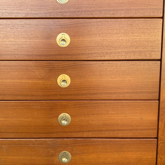D-Scan Captain Line Teak Seven-Drawer Tallboy Dresser, Mid-Century Modern, Mid-Century, Brass For Sale - Image 11 of 18