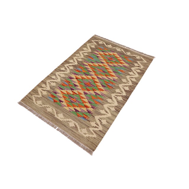 Shabby Chic Bohemian Kilim Gray Beige Hand-Woven Wool Rug For Sale - Image 3 of 9