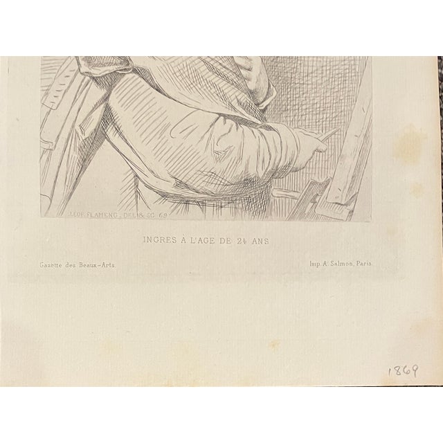 1869 portrait etching on paper of French painter Jean Auguste Dominique Ingres (1780–1867) by Léopold Flameng (1831–1911)....