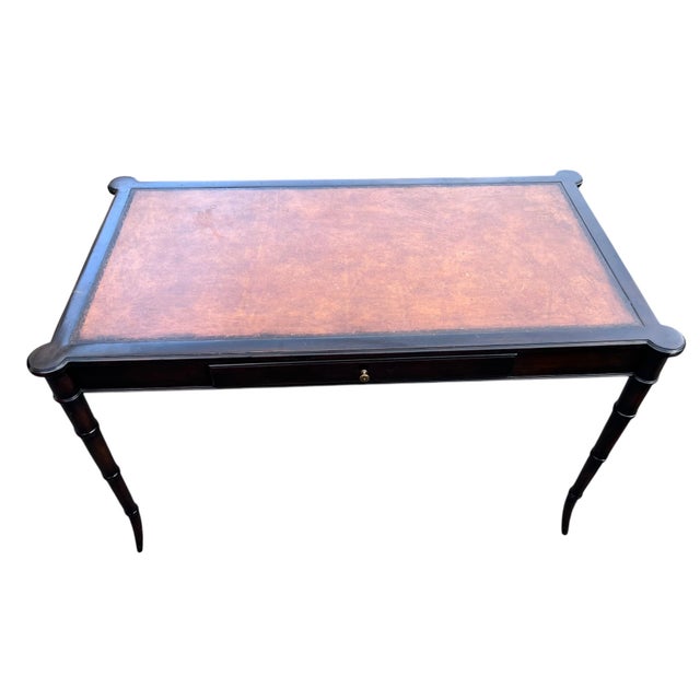 Late 20th Century Faux Bamboo Leather Top Writing Desk For Sale - Image 17 of 18