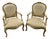 French Louis XV Style Bergère Armchair, Painted Frame, Floral Embroidery, a Pair For Sale