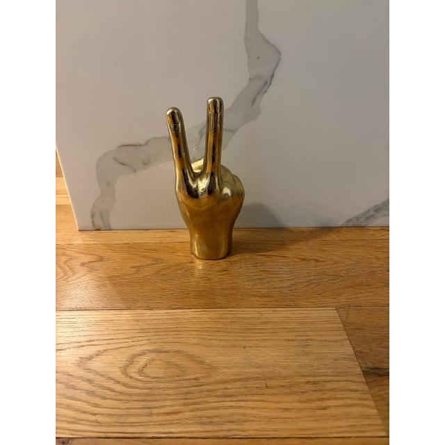 Farella Loft Antique Brass Peace Sign Hand Sculpture For Sale - Image 4 of 7