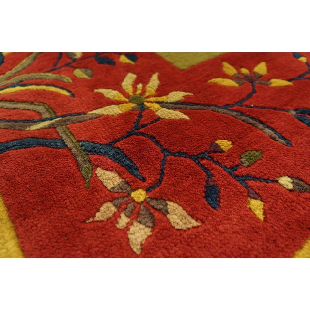 Surprising Saffron Background and Red-Raspebery Border With Tiny Sprays Floral Design Antique Chinese Art Deco Rug For Sale In New York - Image 6 of 12