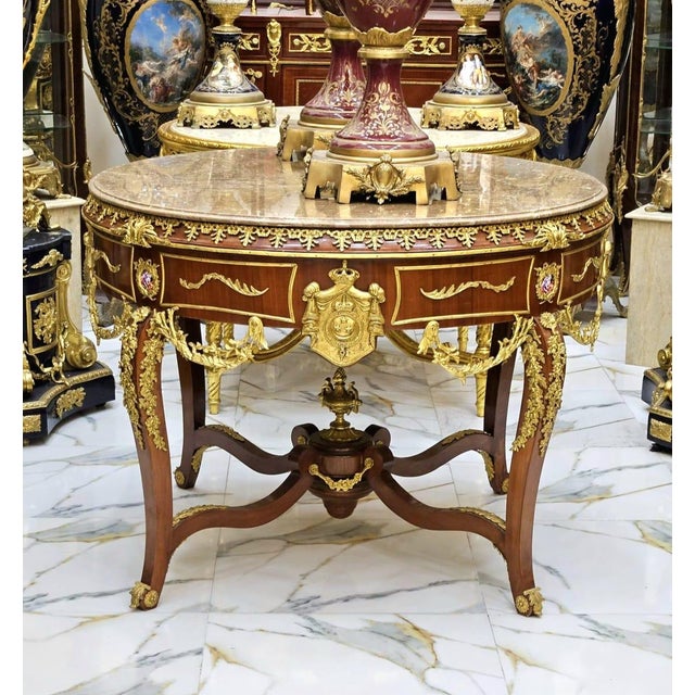 French 1990s French Style Center Table – Wood Base With Gold Leaf Details For Sale - Image 3 of 3