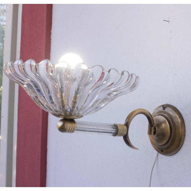 Brass Set of 2 Wall Light Sconces by Barovier & Toso Glass Murano, Italy, 1950 For Sale - Image 8 of 13