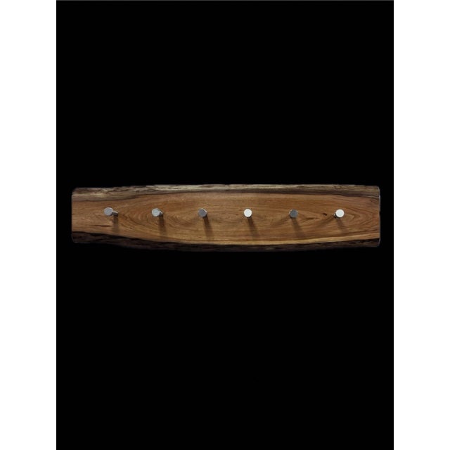 One-of-a-Kind Handcrafted Live Edge Cherry Wood Wall Hanger - Rustic Entryway Decor With Metal Pegs/Hooks For Sale - Image 4 of 5