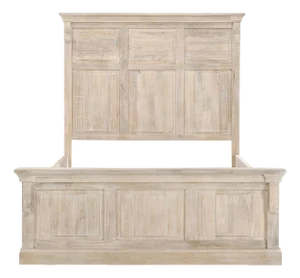 Washed White Wood Panel Queen Bed Frame