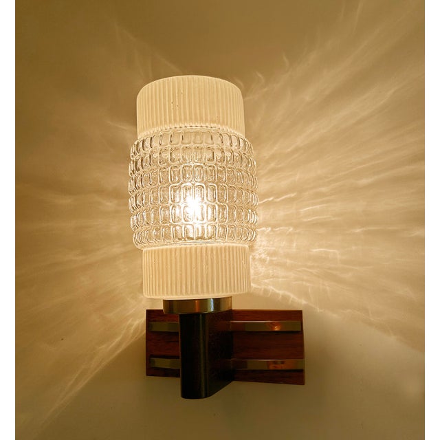 Vintage Scandinavian Teak Glass Sconces, 1960s, Set of 2 For Sale - Image 16 of 18