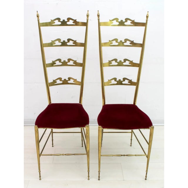 Couple Chiavari Chairs, Solid Brass, High-back Model, Production 50s. Brass With Original Patina. This piece is attributed...