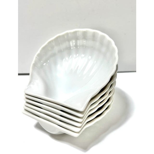 1980s White Porcelain Clam Shell Appetizer Plates – Coastal Set of 6 For Sale In Louisville - Image 6 of 12