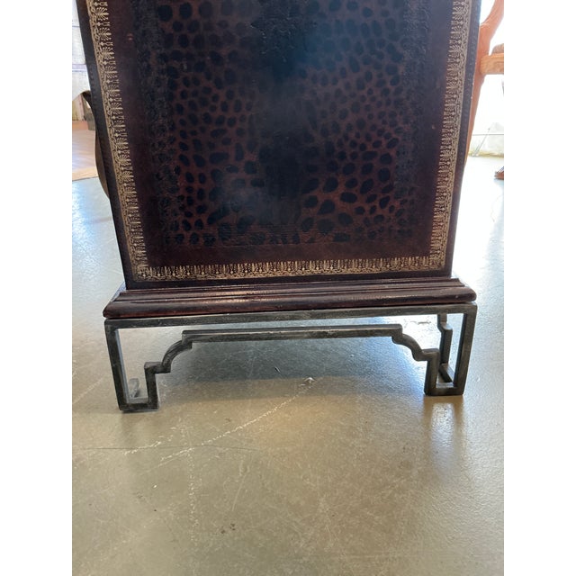 Stunning Maitland Smith leather wrapped file cabinet with 4 additional drawers. Cabinet has a subtle leopard pattern in...