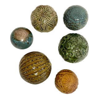 1970s Vintage Arts & Crafts Boho Chic Ceramic Decorative Orbs - Set of 6. For Sale