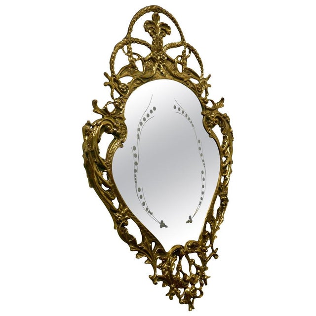 Brass Filigree Mirror with Etched Glass Pattern, 1960 For Sale - Image 9 of 9