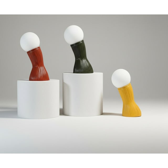 Contemporary Yellow Rattan Table Lamp For Sale - Image 3 of 3