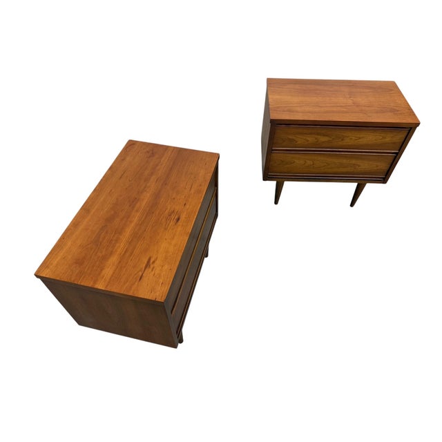 Mid-Century Modern 2-Drawer Walnut Nightstands - Set of 2 For Sale - Image 4 of 9
