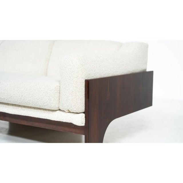 Mid-Century Sofa Oriolo by Claudio Salocchi for Sormani Wood and White Fabric - Italy 1960s - New Upholstery This piece is...