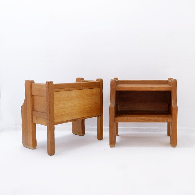 Brutalist Oak Bedside Tables by De Puydt, 1970s, Set of 2 For Sale - Image 6 of 13