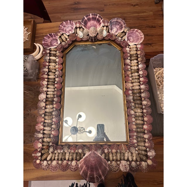 Coastal Antique Mirror With Shells For Sale - Image 3 of 7