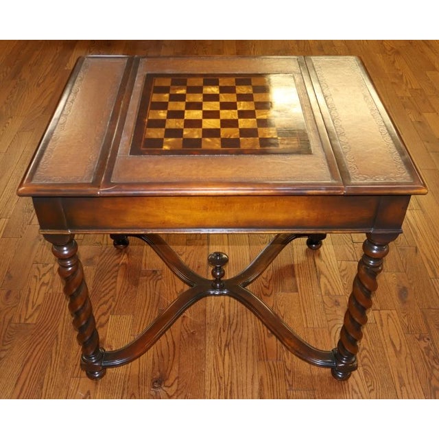 Theodore Alexander Theodore Alexander Walnut and Burled Walnut Spiral Leg Leather Top Game Table For Sale - Image 4 of 12