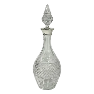 Diamond Cut Crystal Decanter with Stopper and Silver Collar, London, 1978