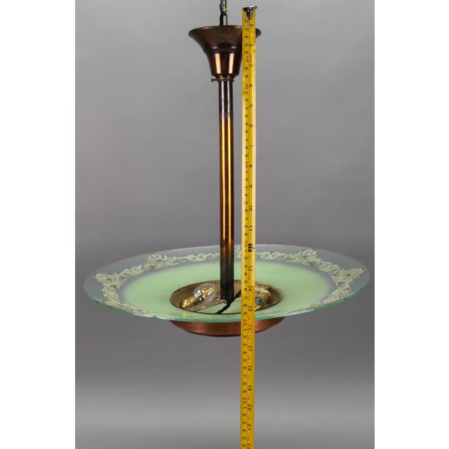 French Art Deco Green Textured Glass and Copper Pendant by Loys Lucha, 1930s For Sale - Image 12 of 18